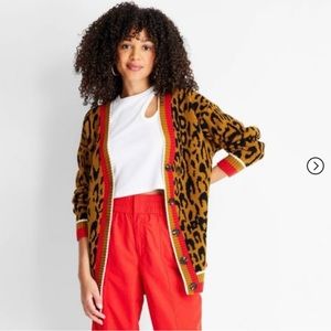 Future Collective Leopard Print Varsity Cardigan - M